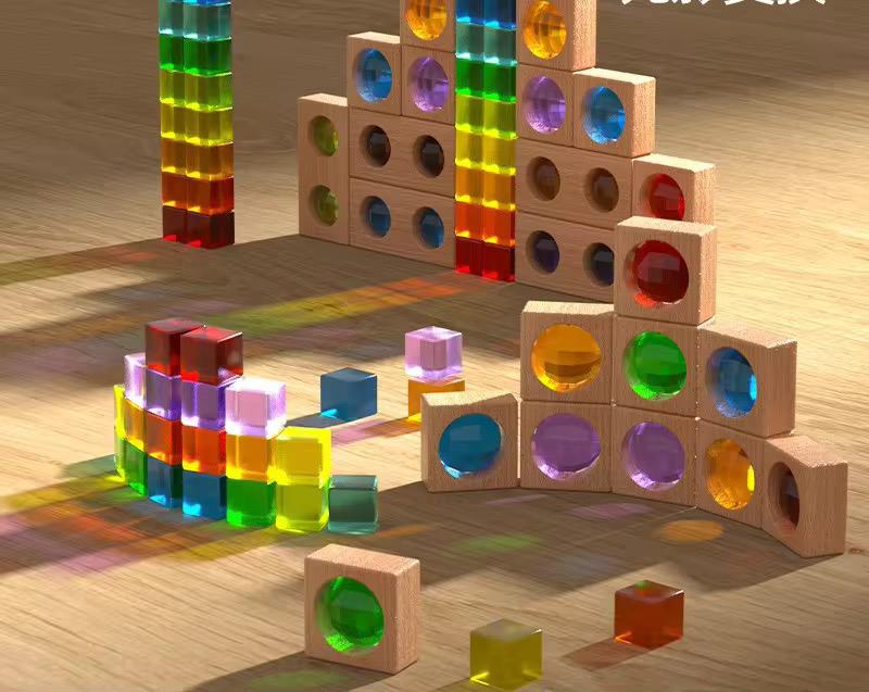 Rainbow Acrylic Wooden Gem Building Blocks