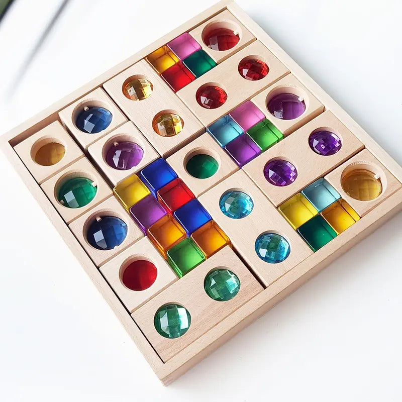 Rainbow Acrylic Wooden Gem Building Blocks