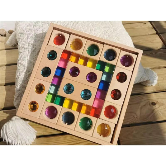 Rainbow Acrylic Wooden Gem Building Blocks